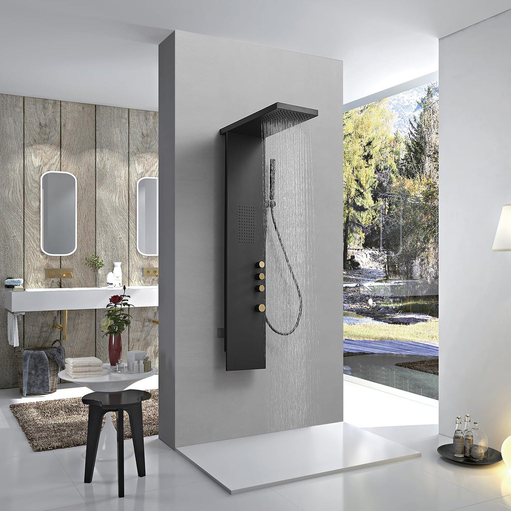 Shower Panel Tower System 3-Functions Wall Mount Black