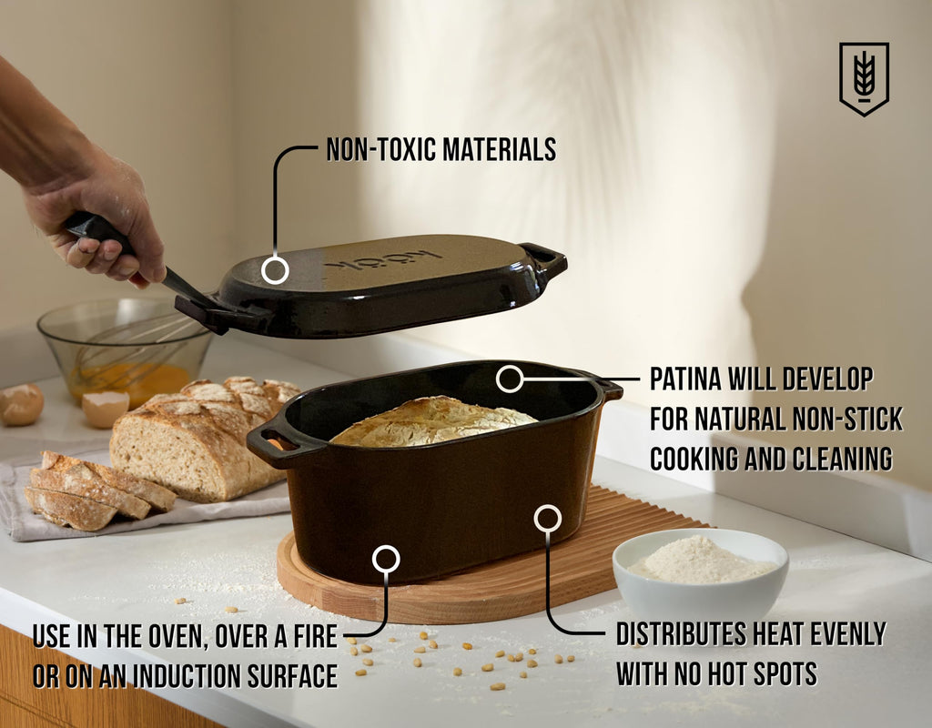Oval Dutch Oven, for Bread Baking, Sourdough Loaf Pan, with Lid, Dual Handles, Enameled Cast Iron, includes Lid