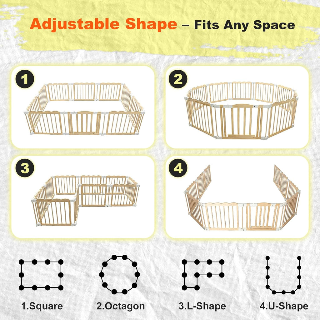 Foldable Wooden Playpen for Babies and Toddlers, Pre-Assembled Baby Playpen, Solid Wood Indoor Play Yard, Large Baby