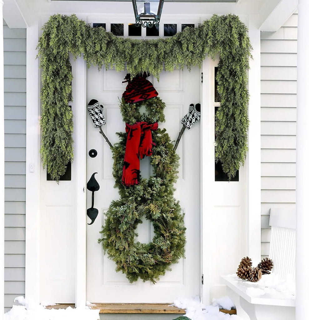 Cedar Christmas Garland with Lights for Mantle - 2 Pack Decorations 9ft Realistic Lighted Faux Pine Garlands for Xmas