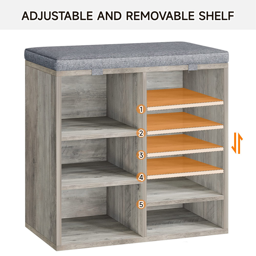 20in Shoe Bench Entryway with Storage, Cubby Storage Bench with Cushion, Small Shoe Rack Bench with 3-Tier Adjustable