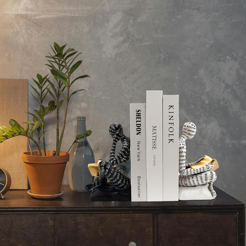 Heavy Duty Book Ends for Shelves, Thinker Decorative Bookends for Heavy Books, Unique Book Stoppers to Hold Book