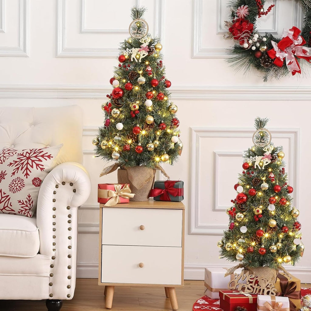 3FT Mini Christmas Tree, Prelit 78 LED Warm White, Tabletop Flocked, Green