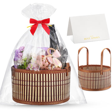 1 Set Empty Gift Baskets to Fill for Raffle, Bamboo, Brown