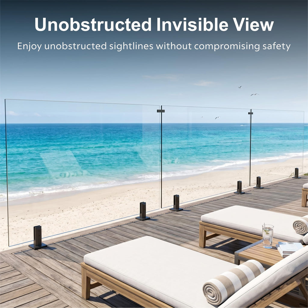 2-Panel Tempered Glass Railing System, 91-94" W x 44" H Deck Railing Kit