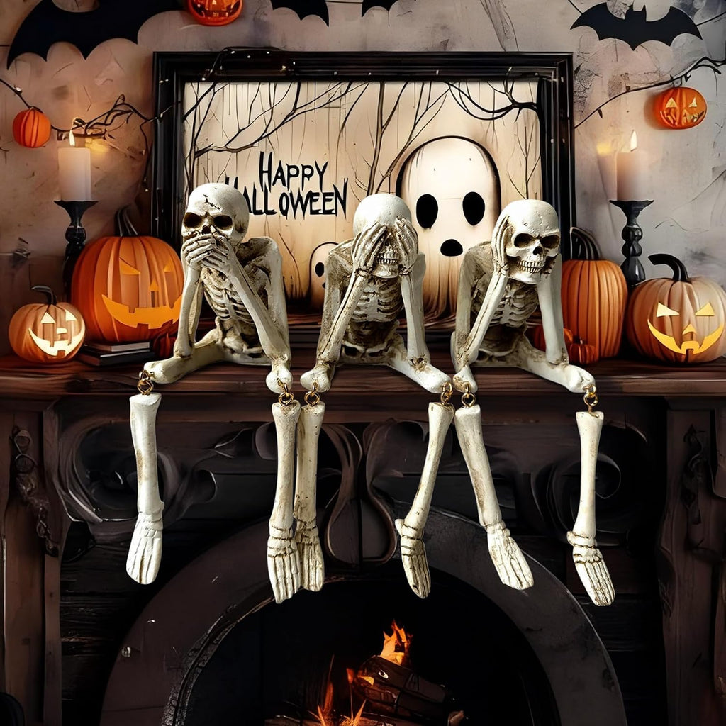 Halloween Skeleton Statues, Halloween Resin Skeleton Decor - Set of 3