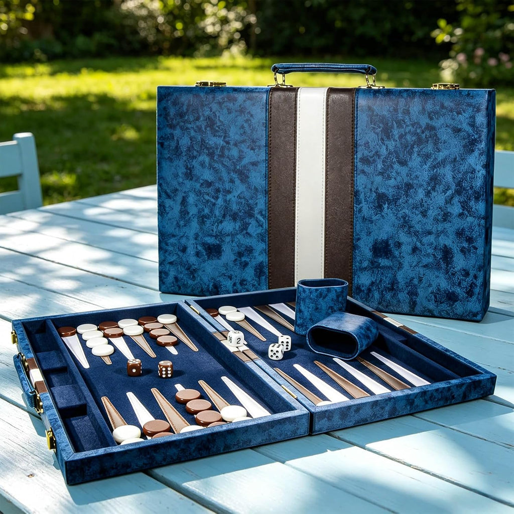 Backgammon Set for Adults, Travel Strategy Board Game Set with Leather Case