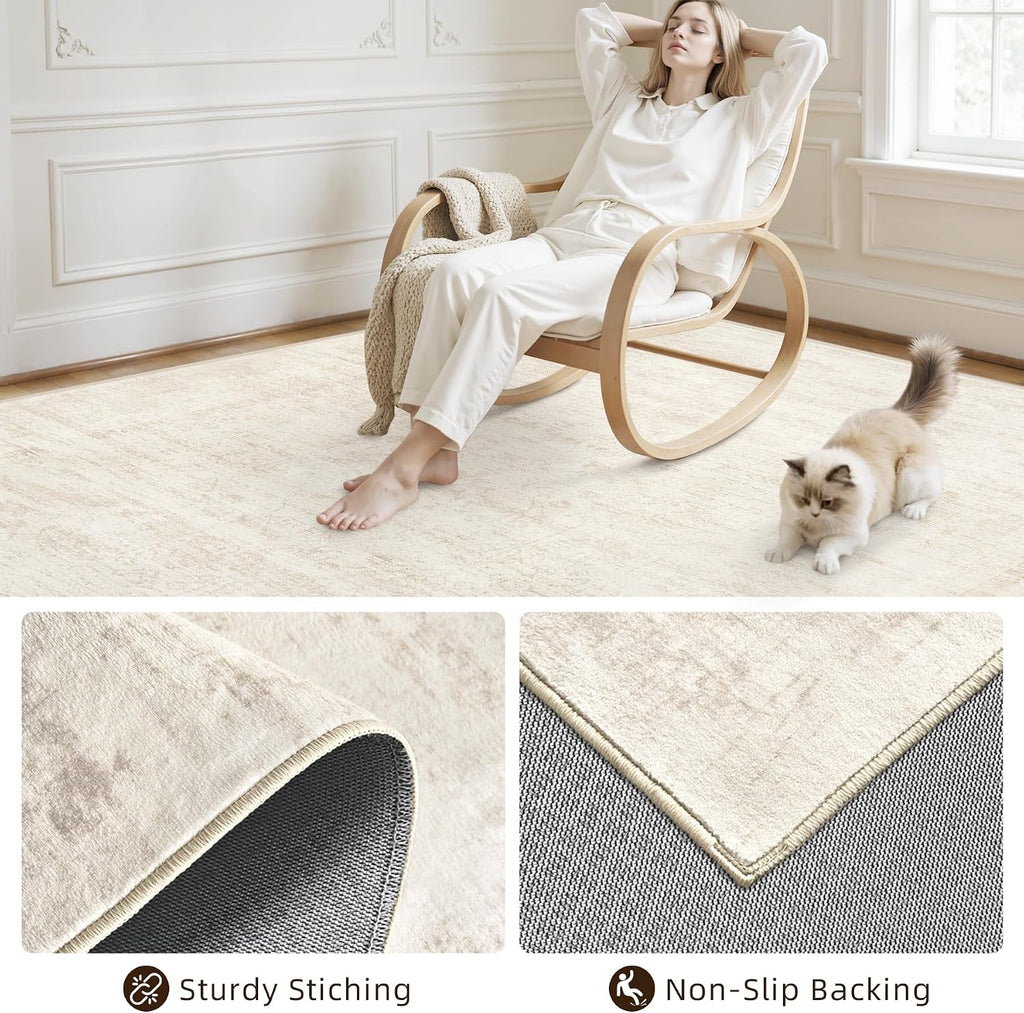 Area Rugs 9x12 Living Room: Bedroom Washable Carpet Retro Beige