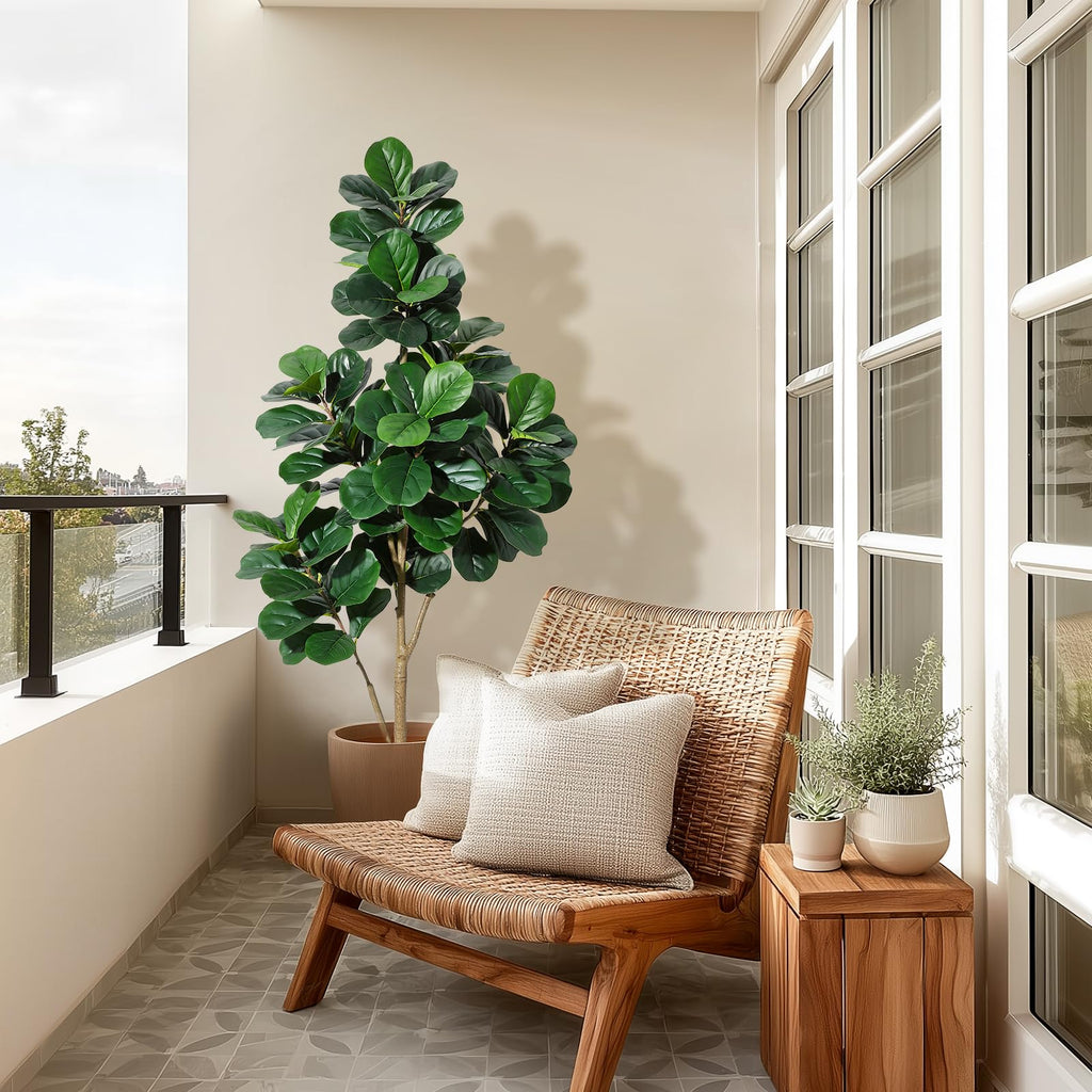 6 ft Fiddle Leaf Fig Tree Artificial with 108 Leaves - Realistic Faux Ficus Lyrata Trees in 9 in White Planter Pot