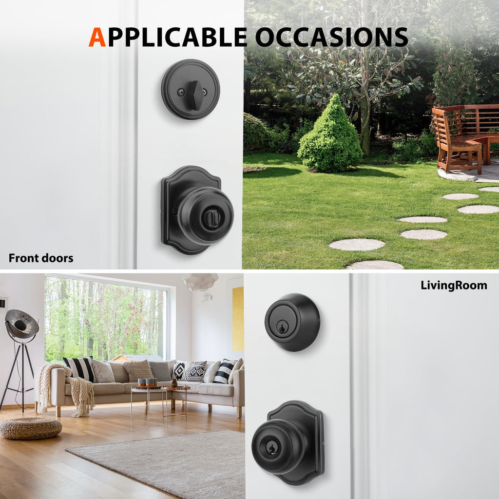 Matte Black Entry Door Locksets with Deadbolt 2 Pack