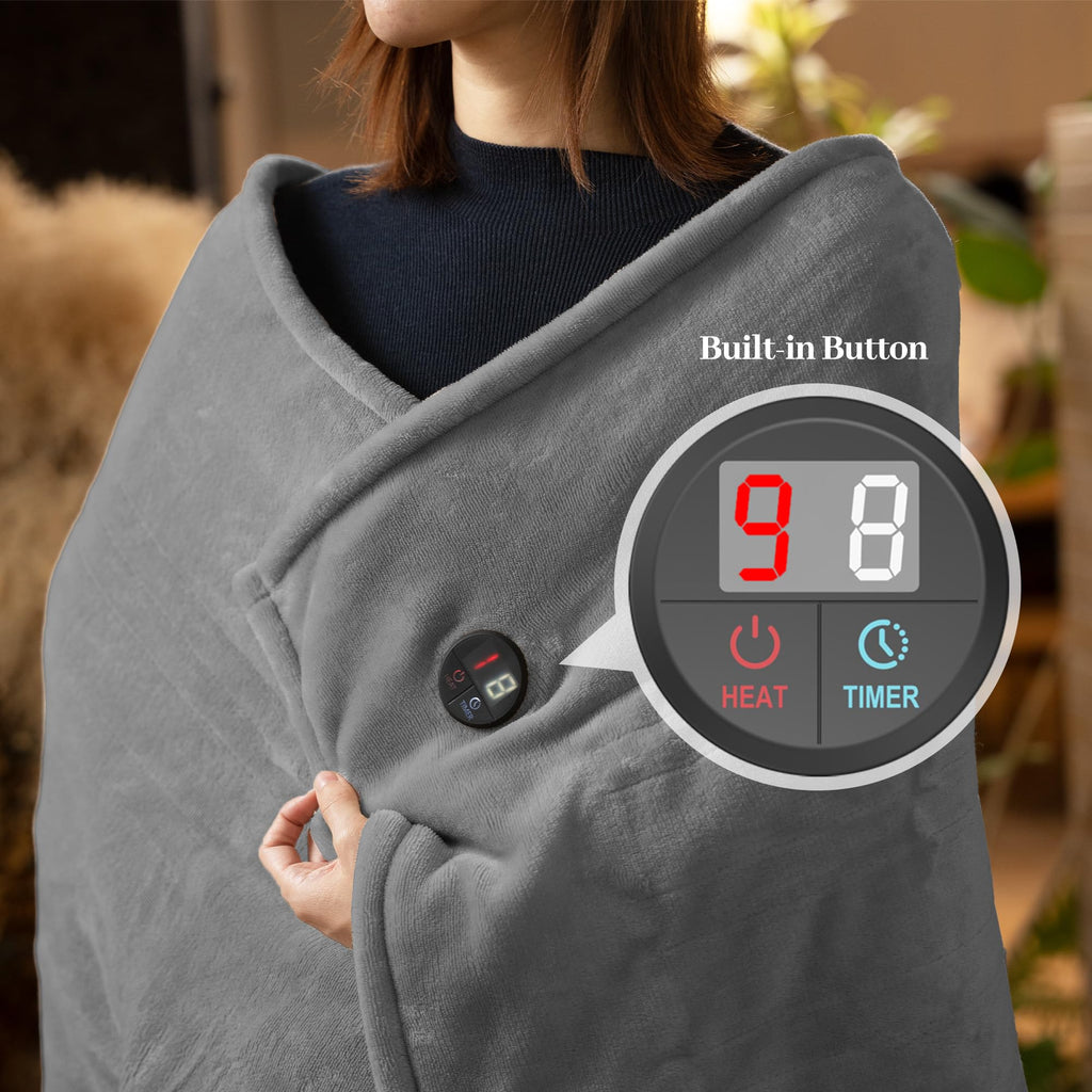 Heated Blanket 50"x60"- Cozy Warm Electric Throw(Gray)