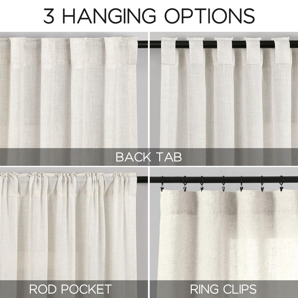 Cream Linen Back Tab Curtains 86 Inch Length 2 Panel Set Farmhouse Window Semi Sheer Linen Drapes Rustic Pinch
