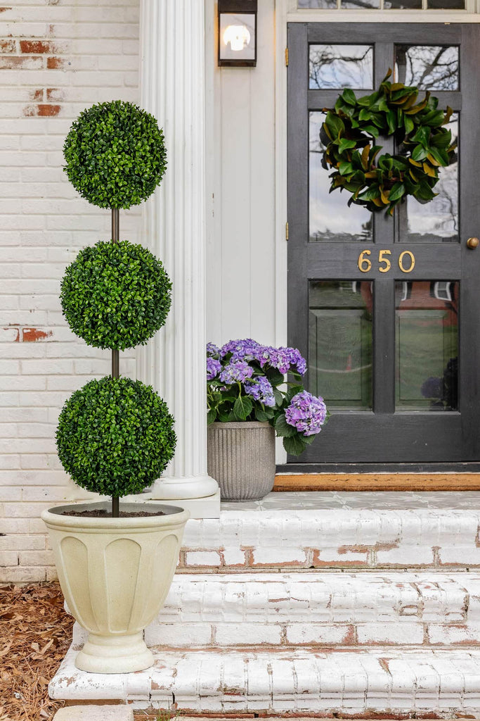 4.1FT Large Triple Ball Topiary Trees Artificial Outdoor Trees for Porch UV Resistant Pre-Potted Shrubs Boxwood