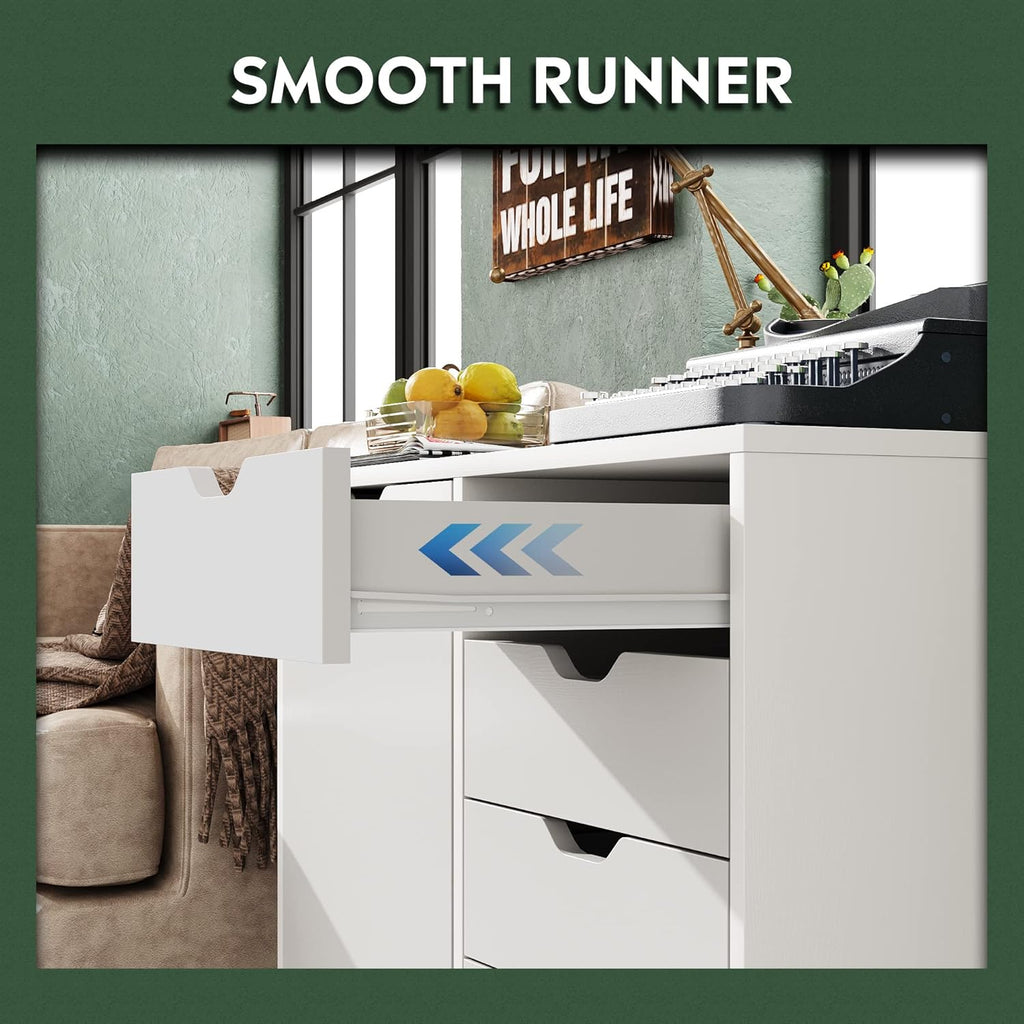 5-Drawer Wood Drawer Cabinet, Office Storage Cabinet, White | Craft Storage Cabinet, Under Desk Drawer, Rolling Cart