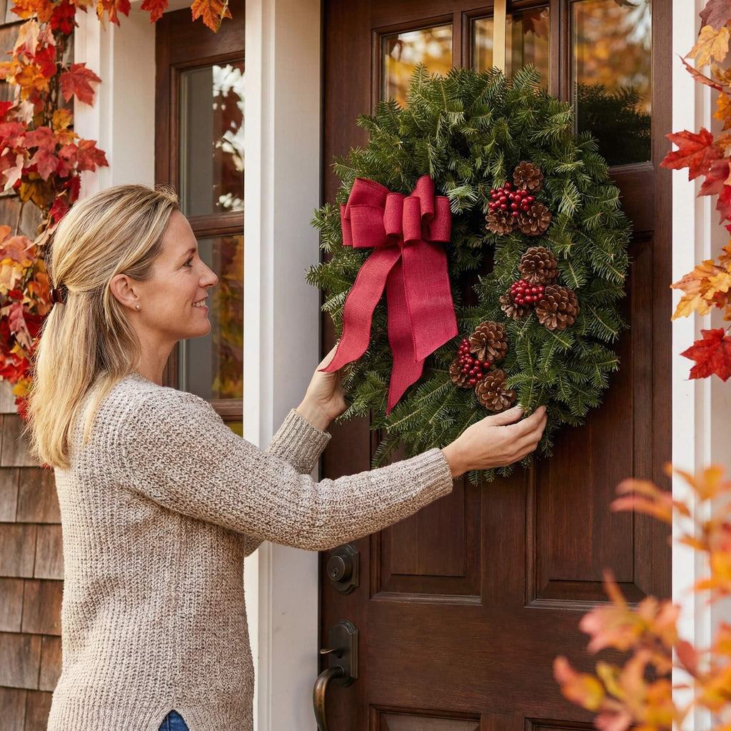Fresh Christmas Wreath for Front Door 22" - Real Balsam | Live Holiday Evergreens Lasts All Winter Outdoor | Arrives