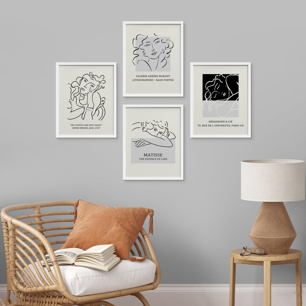 Framed Poster Bathroom Decor 11"x14"x 4 White, Wall Art Room Decor Multicolor Mid-Century Female Portrait Sketch