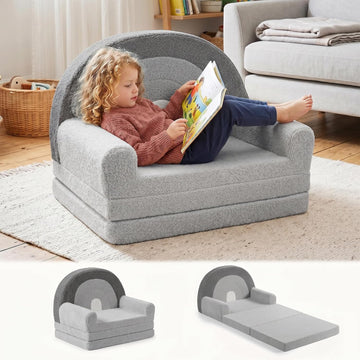 In-1 Extra Large Kids Couch Fold Out, Soft Kid Sofa for Playroom, Gray