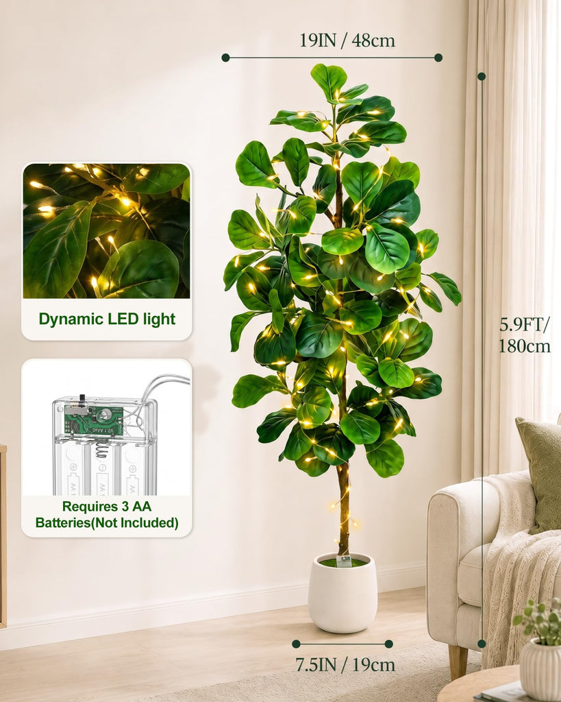 6Ft Artificial Fiddle Leaf Fig Tree Tall Fake Plants Indoor Faux Trees