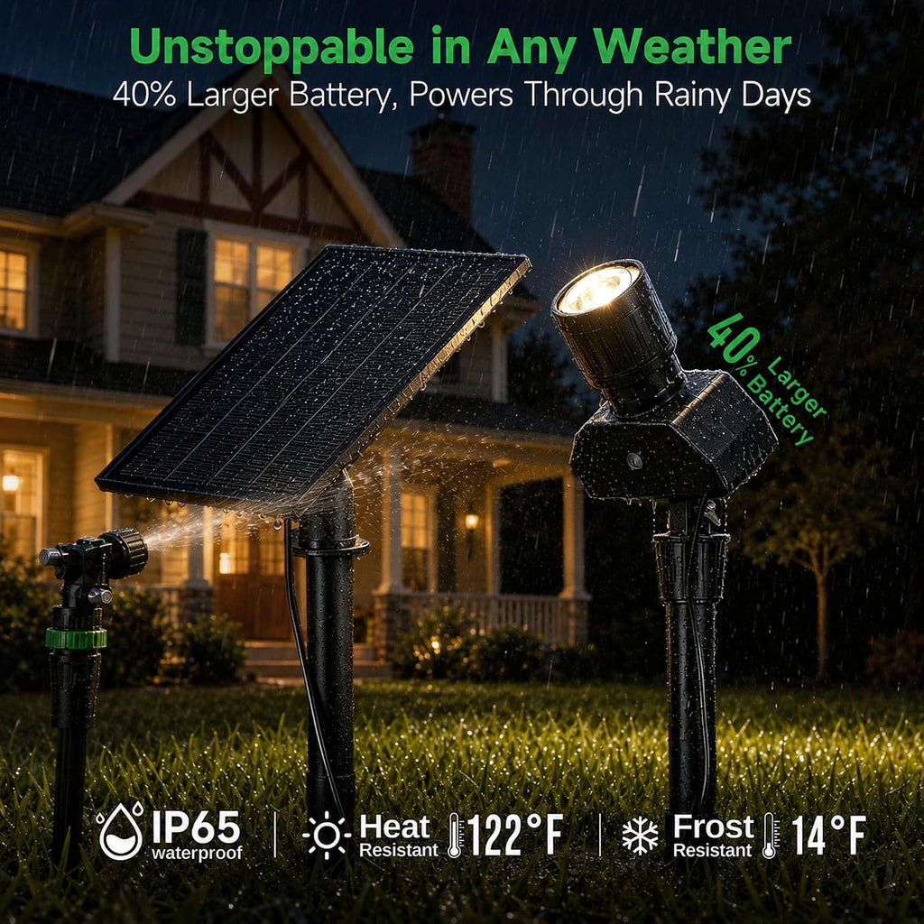 Outdoor Solar Spotlight, Adjustable Angle Landscape Spotlight Waterproof, 2500mAh All Night Separate Panel LED