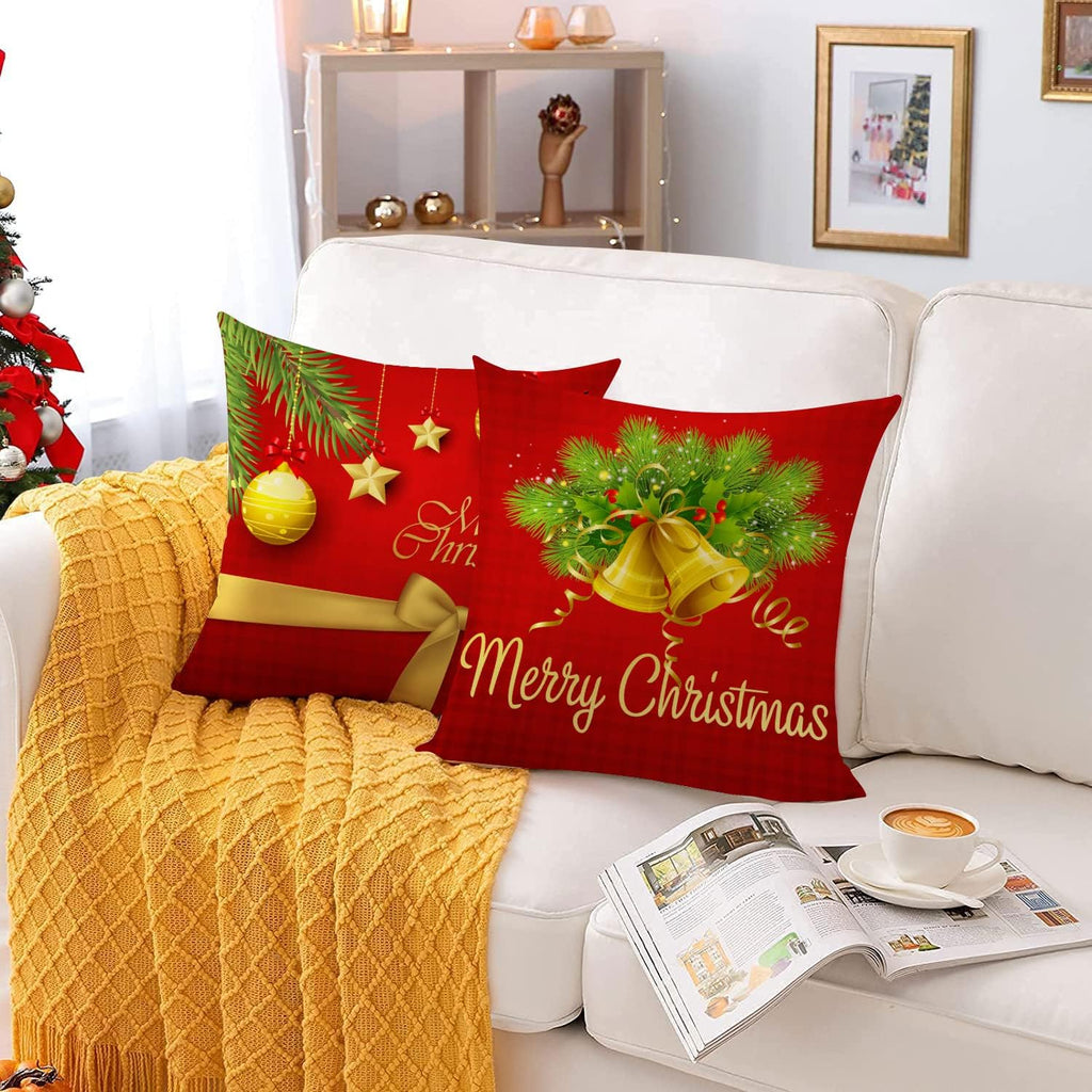 Merry Christmas Pillow Covers 18x18 Velvet Christmas Pillow Cases Red Green Xmas Winter Holiday Throw Pillow - Set of 4