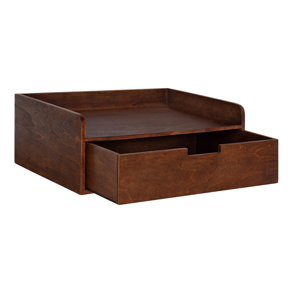 Kitt Modern Floating Wall Shelf Side Table with Drawer, 18" x 12" x 6.5", Walnut