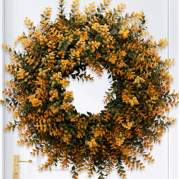 26 Inch Fall Wreaths for Front Door Outdoor Boxwoods Wreath
