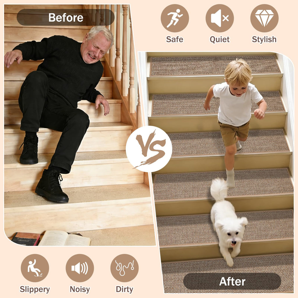 Non Slip for Wooden Steps, 15 Pack, 8"x 30", Beige