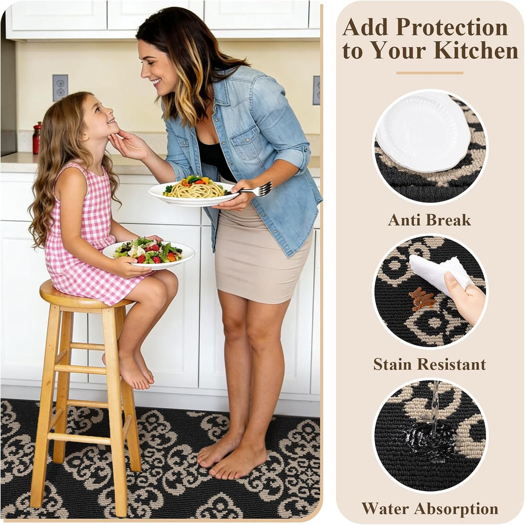 3-Piece Kitchen Rug Set Damask Medallion Floor Mats