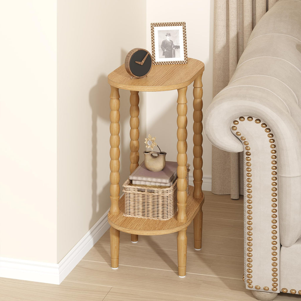 Narrow Side Table with Solid Wood Legs, Oval End Table Set of 2