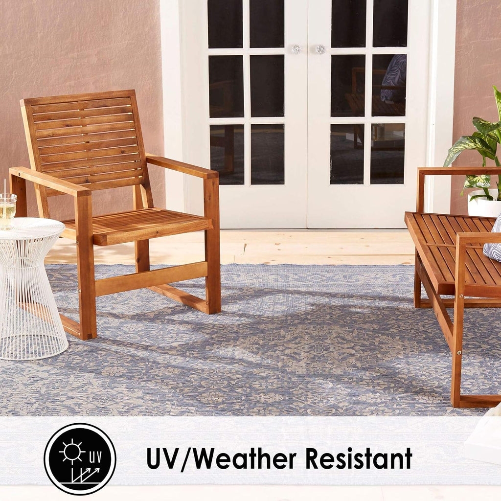 Patio Country Dahlia Transitional Medallion Indoor/Outdoor Area Rug, Blue/Grey, 5'2"x7'2"