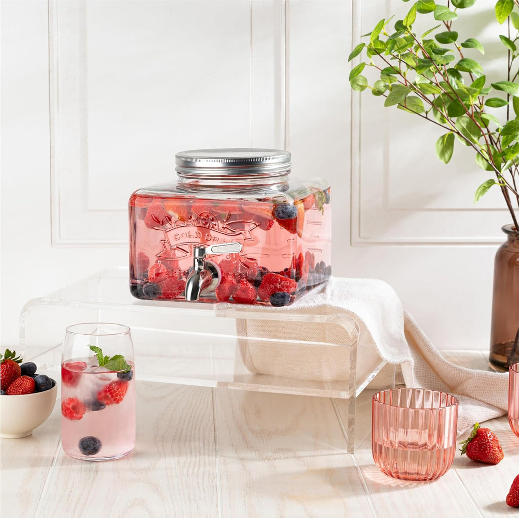 Glass Drink Dispenser for Fridge - Stainless Steel Spigot Mason Jar Dispenser with Wide Opening & Easy-Fill