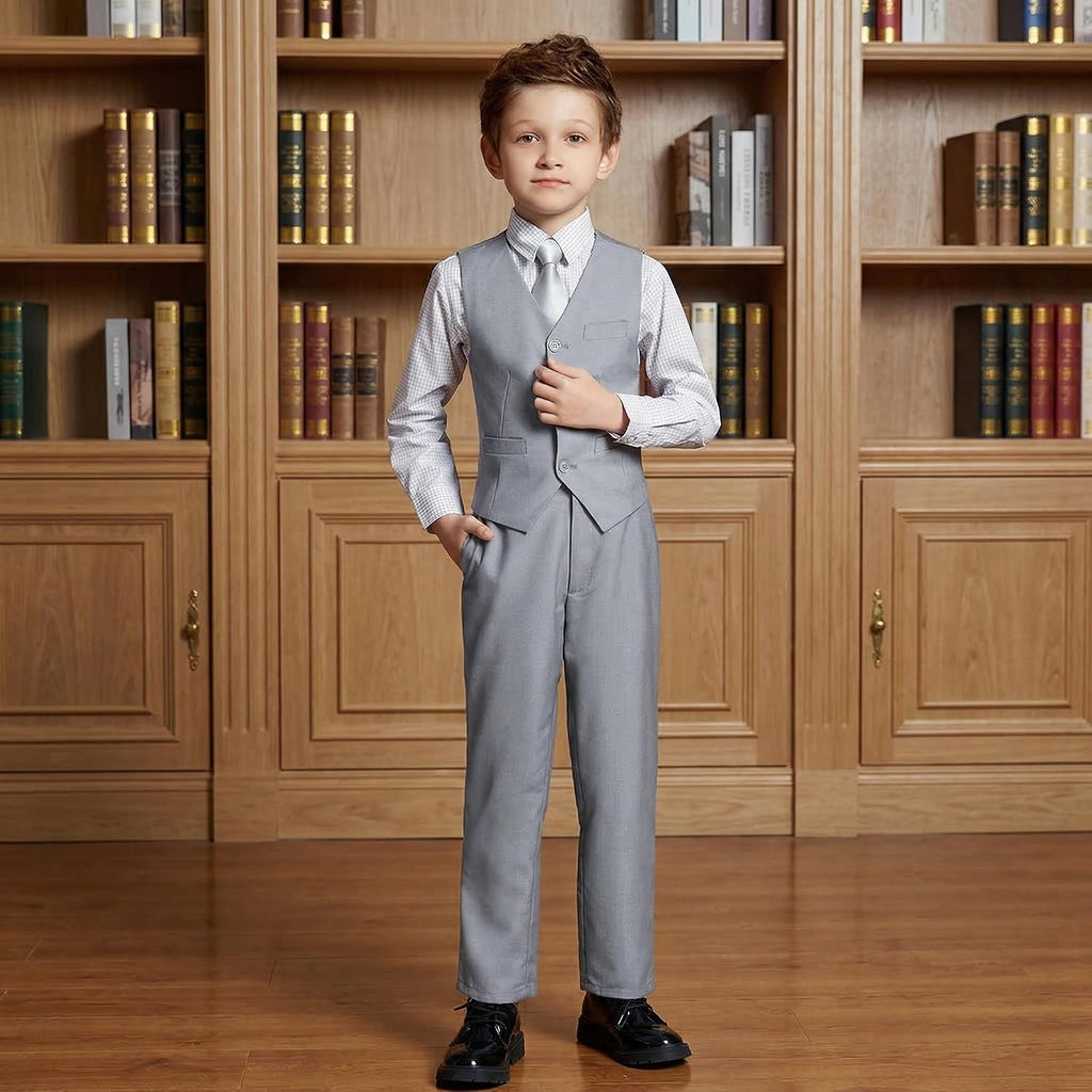 Boys 4 Pieces Suits Slim Fit Kids Vest Pants Sets Formal Dresswear for Boy