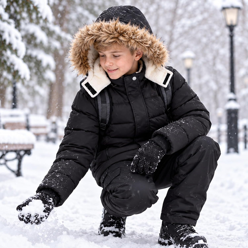 Boys Winter Coat Fur Hooded Puffer Jacket Fleece Line
