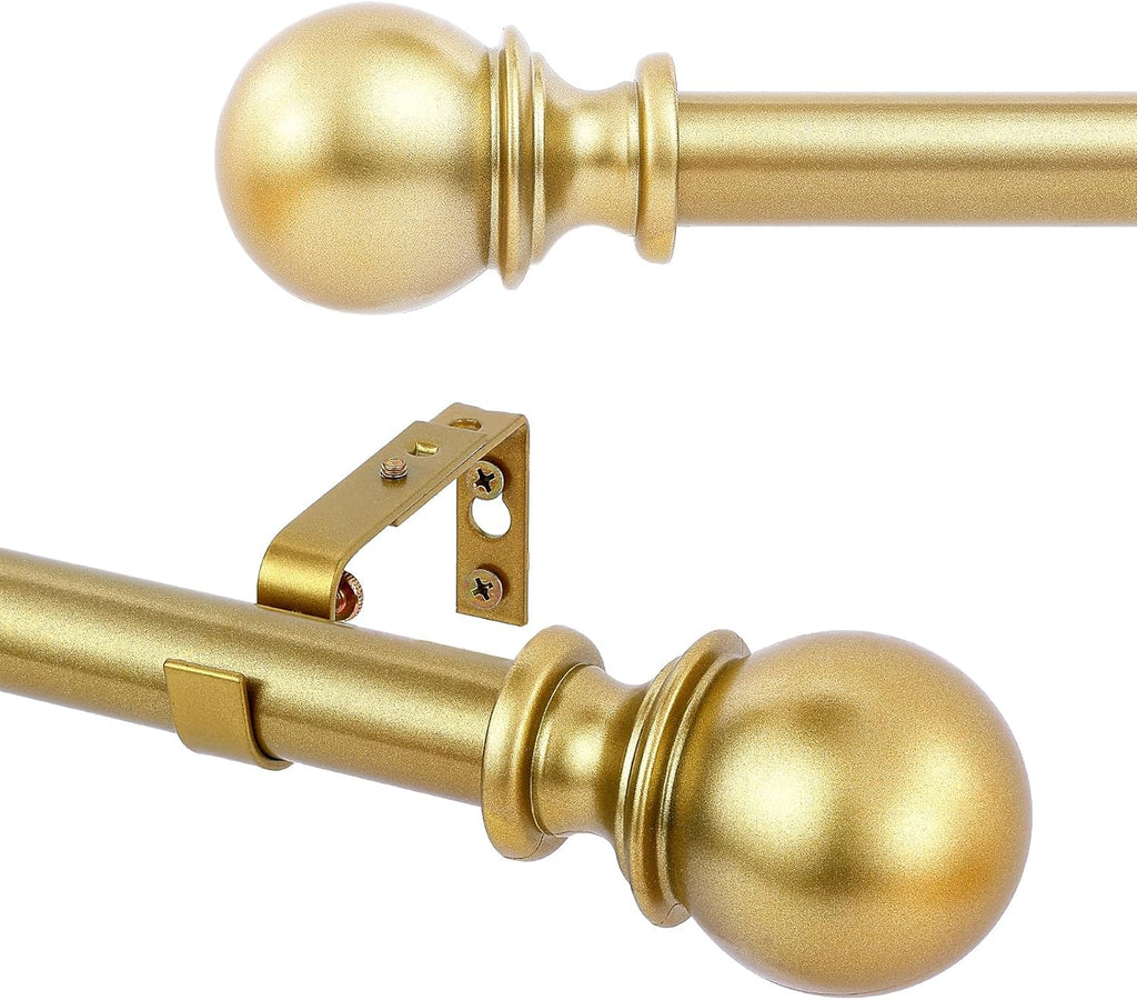 Curtain Rods - 1" Diameter, 32-72" Standard Decorative Window Curtain Rod Set with Brackets - Gold