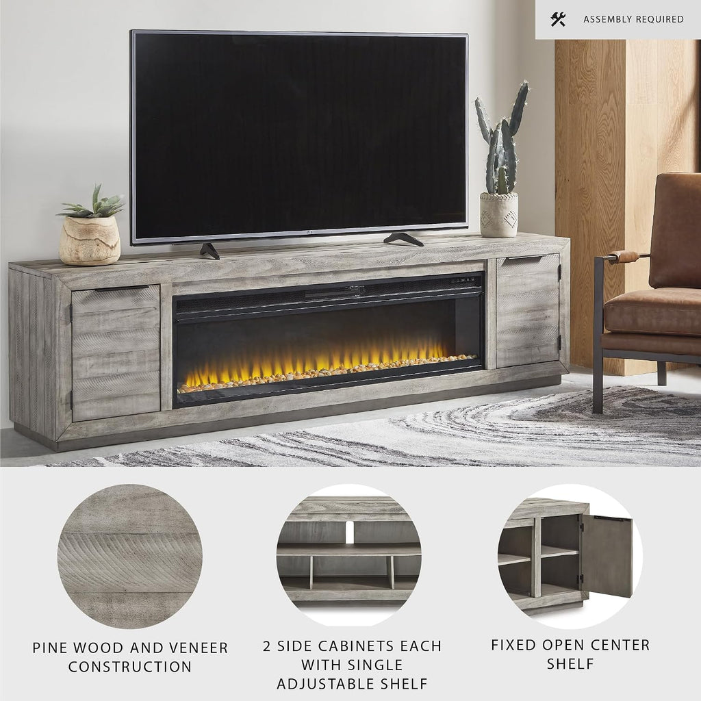 92" TV Stand with Electric Fireplace for TVs up to 105", Gray