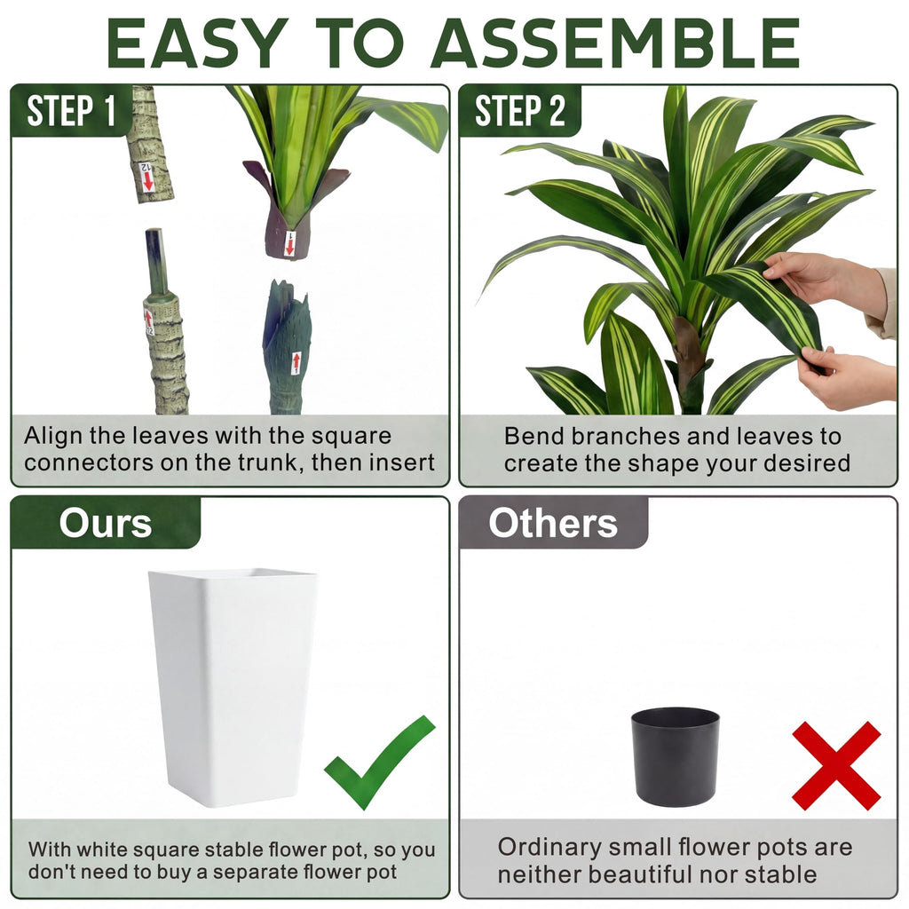 5FT Dracaena Artificial Plant, with White Tall Planter