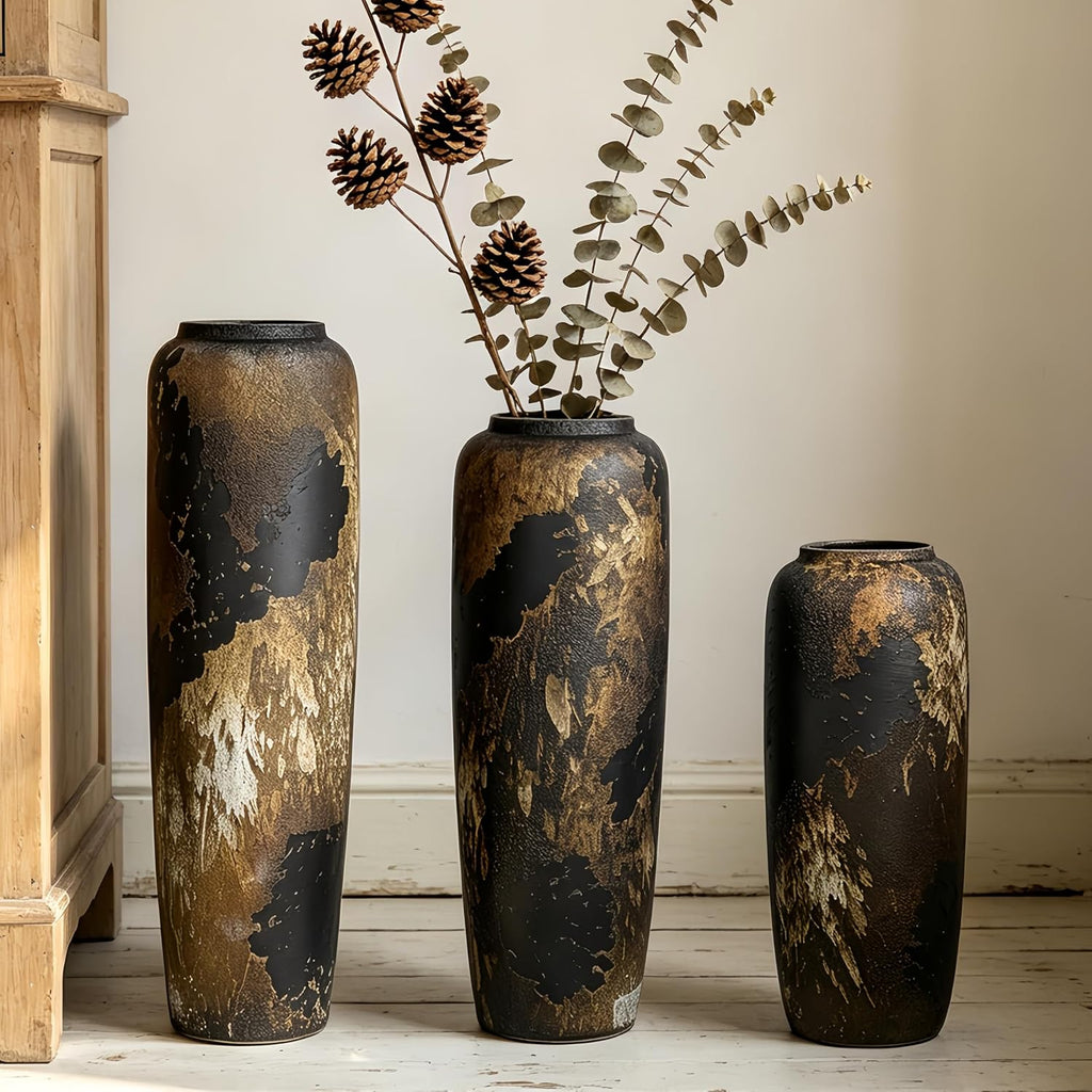 Rustic Ceramic Floor Vase, 19.7 Inch, Clay Farmhouse Large Decor | Living Room, Entryway, Fireplace, Pampas Grass