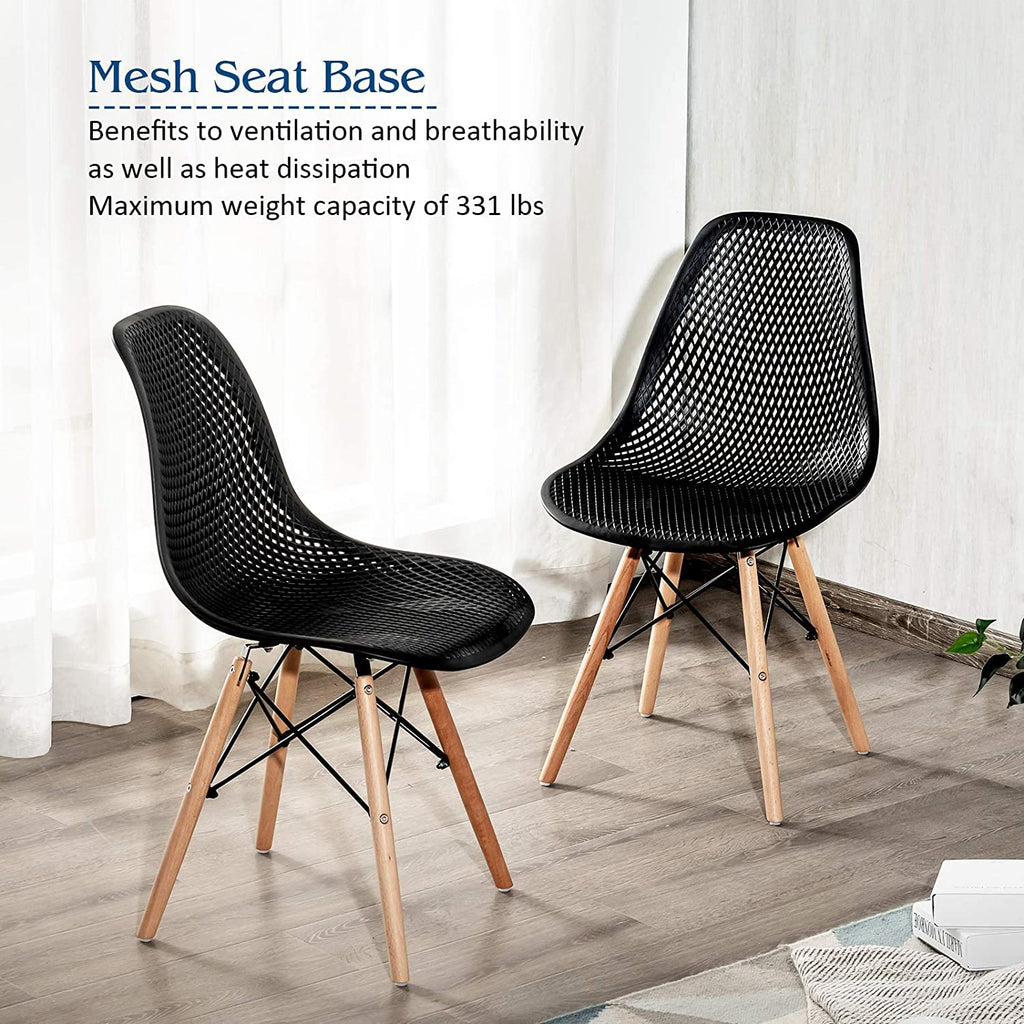 Inspired Eames Style Set of 4 Dining DSW Chairs, Shell PP Lounge Side Chairs w/Beech Wood Legs & Mesh Design, Modern Side Chairs Living