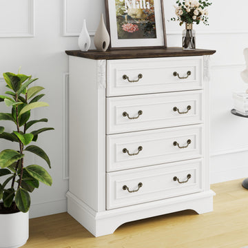 Farmhouse with 4 Drawers, Chest of Drawers, or Office Organization (Antique White)