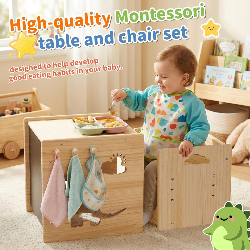 Solid Wood Montessori Weaning Table and Chair Set for Toddlers 1-3