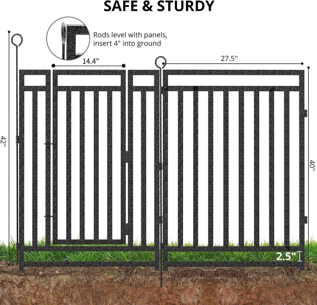 Decorative Garden Fence Metal Dog Fence Outdoor for Yard, 110ft (L) × 40in (H), 42 Panels + 6 Gates, Heavy Duty