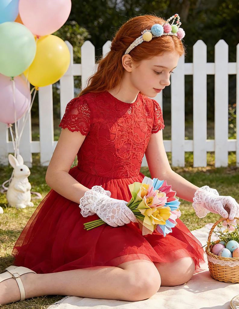 Flower Girl Dress Big Bow Kids Lace Tulle Princess Wedding Gown