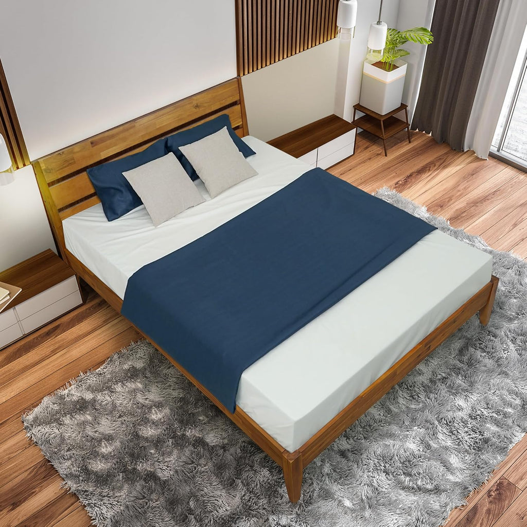 Emery Bed Frame with Headboard Solid Wood Platform Bed, King Size Bed Frame, Mid - Century Modern Wood Bed Compatible