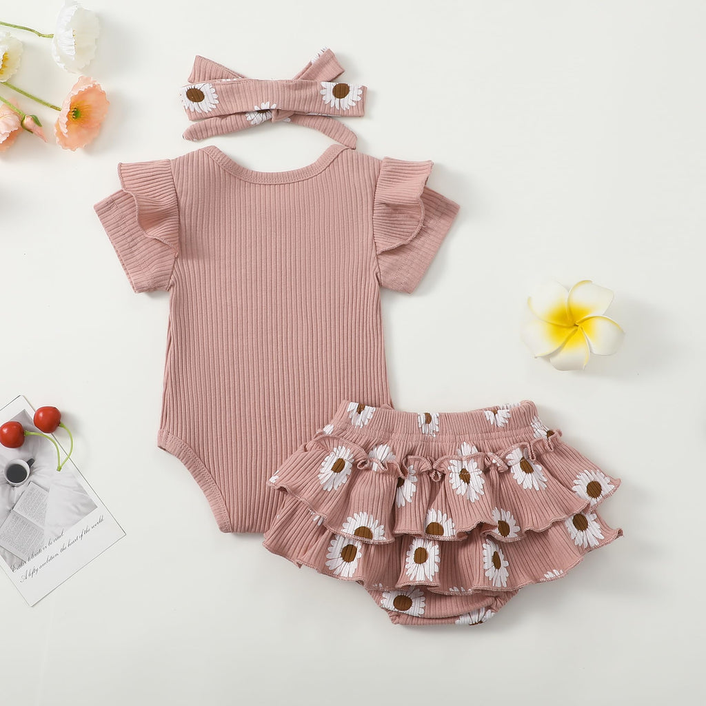 Aunties Bestie Baby Girl Clothes Aunt Saying Letter Romper Tiered Ruffle Daisy Skirt Skort Newborn Coming Home Outfit