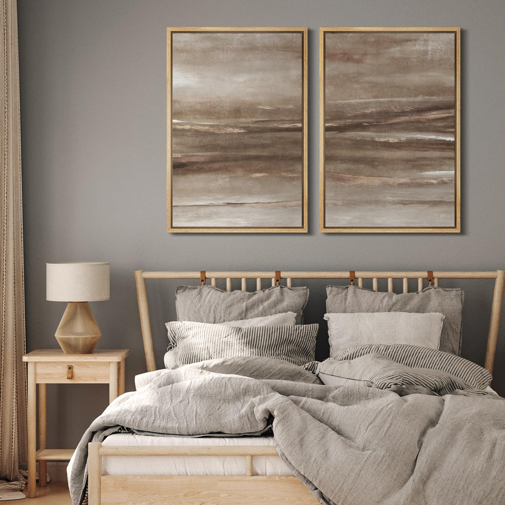 Framed Canvas Print Wall Art Set Earth Tone Abstract Horizon Brown and Beige Illustrations Modern Art Decorative