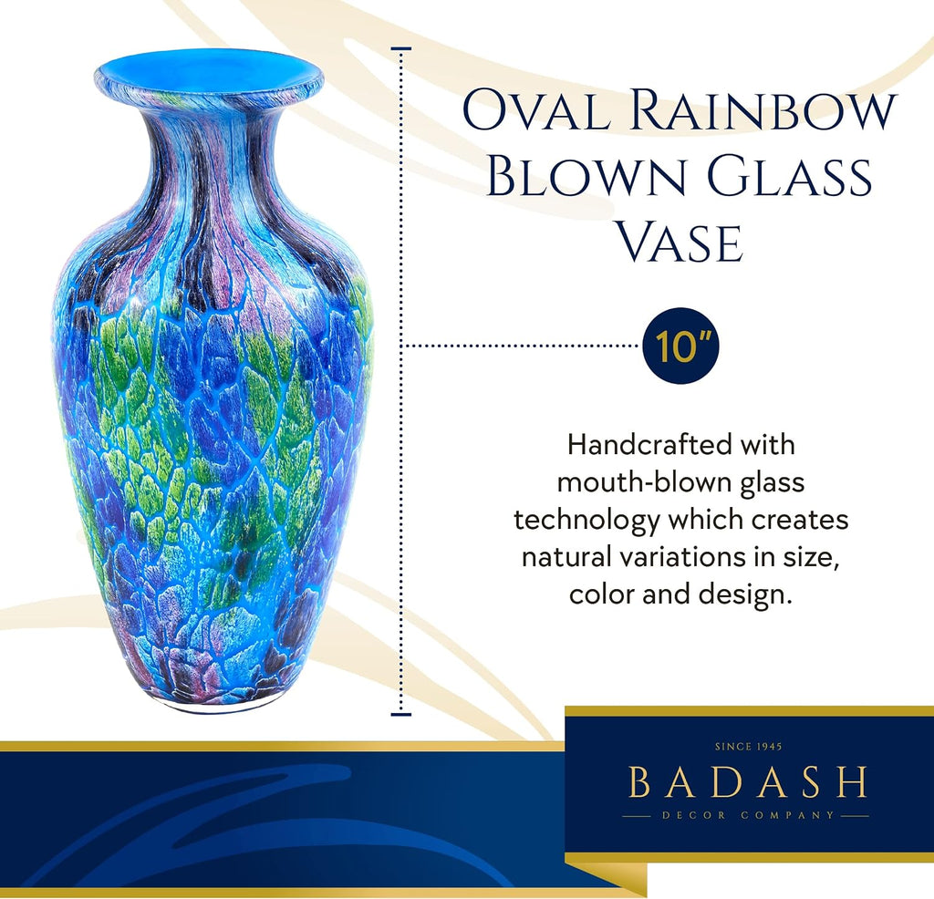 Firestorm Murano-Style Art Glass Vase - 10" Tall Decorative Mouth-Blown Glass Decor - Stunning Blown Glass Vase