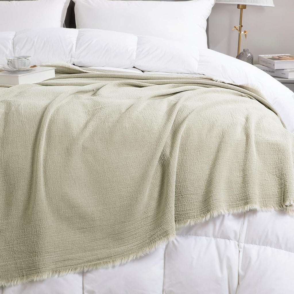 88"x92" Linen Queen Size Blanket-Soft Linen Reversible Throw Lightweight Blanket in Natural Color Bed Blanket (Flax