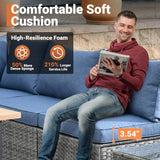 11 Piece Outdoor Patio Furniture Set with Fire Pit Table,Conversation Sectional Wicker Couch with Swivel Chairs,Modern