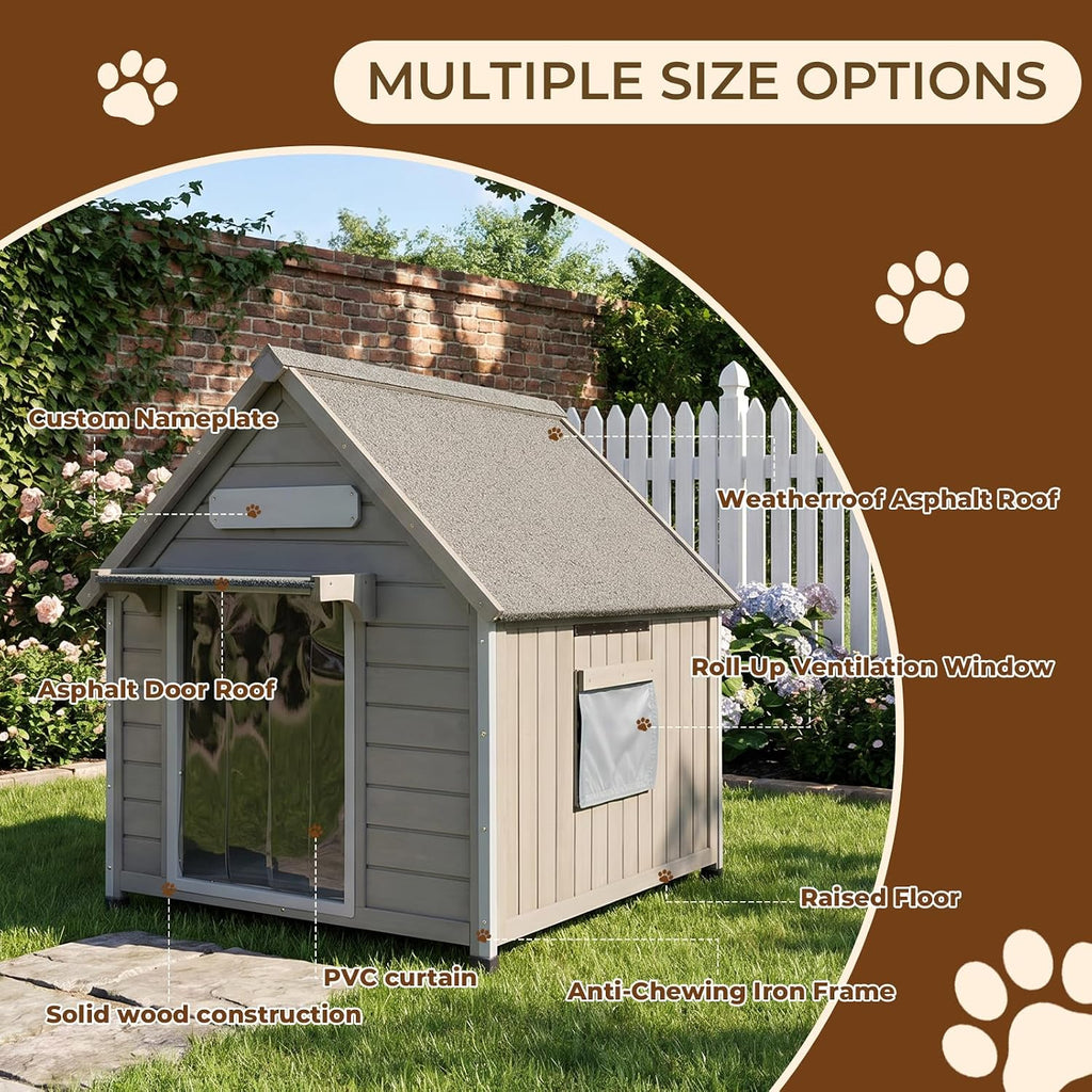 Weatherproof Wooden Dog House Outdoor for Medium‐Large Dogs