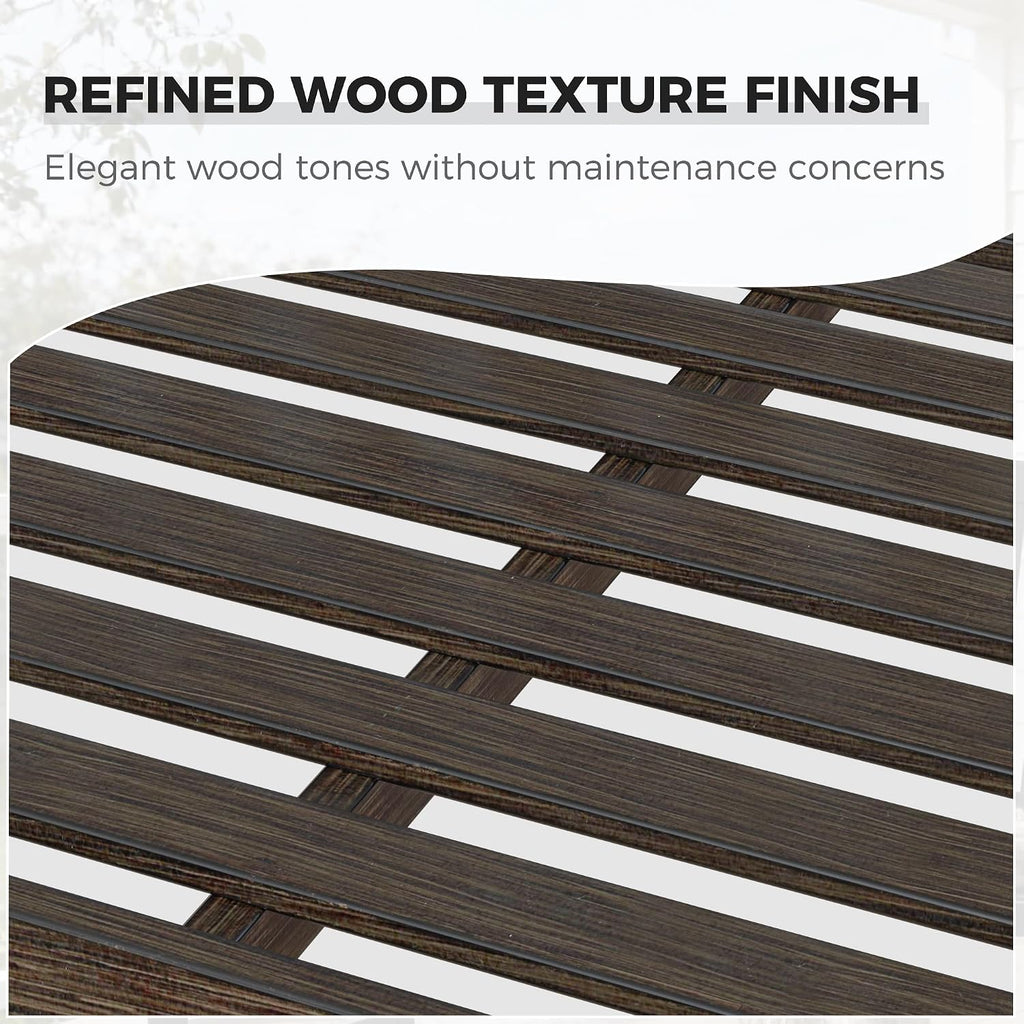 52" Farmhouse Outdoor Bench, Garden Benches with Anti-Rust Aluminum Powder Coated Frame, Faux Wood Grain Finish Frame